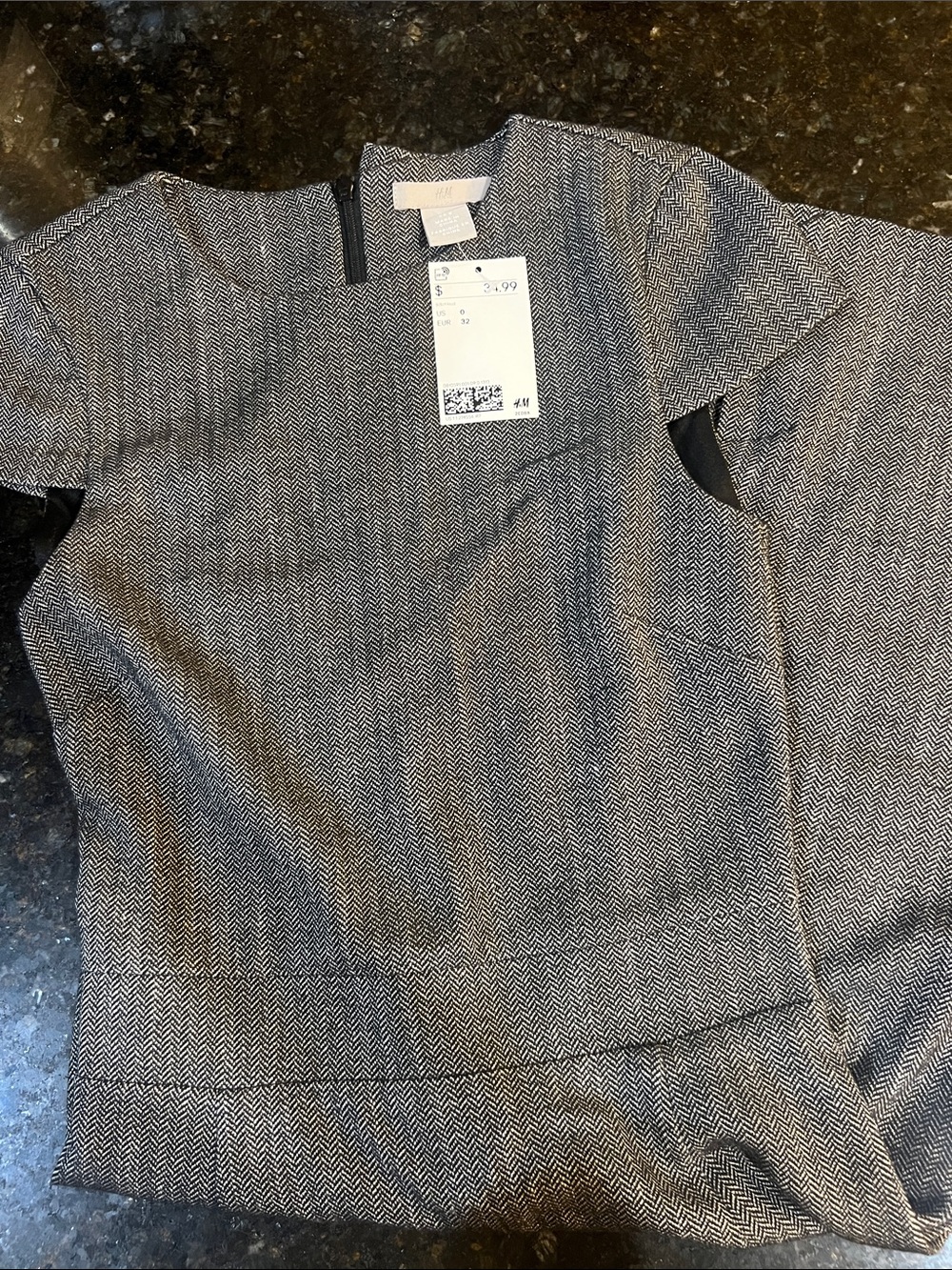 NWT H&M Gray Herringbone Short-Sleeve Dress